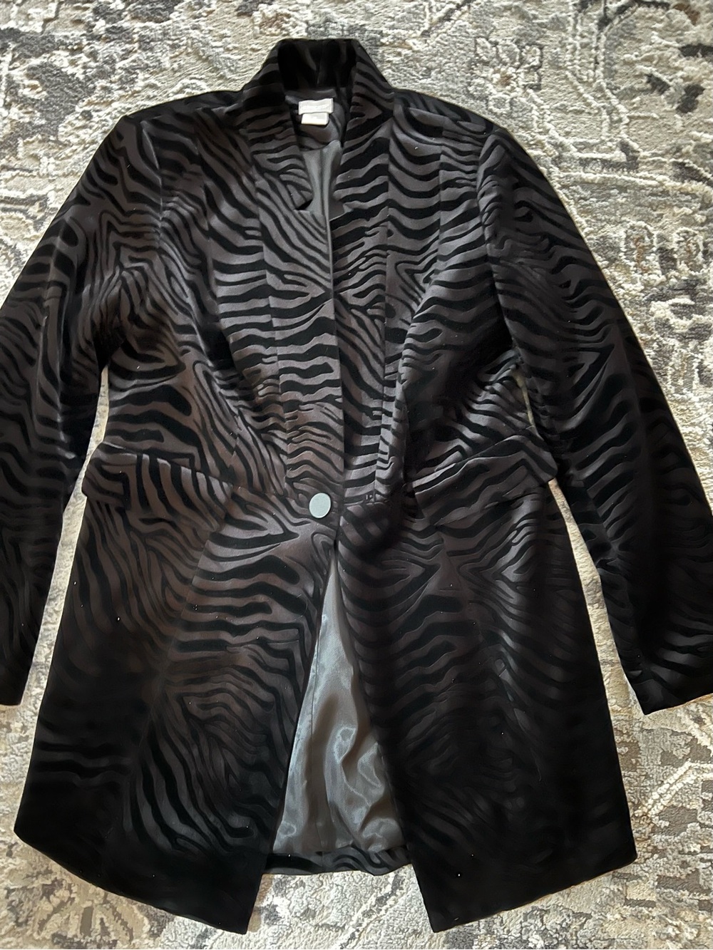 Chico's Black Zebra-Print Long Blazer